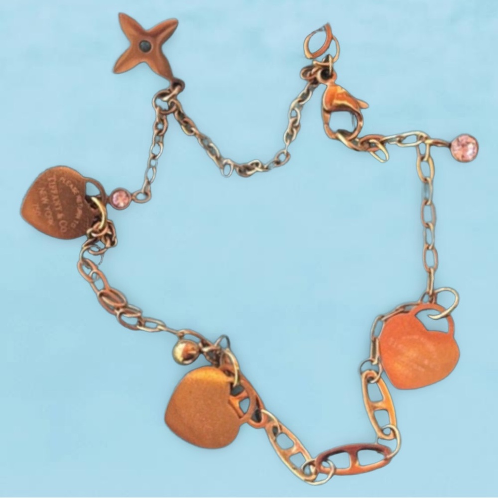 Charm Anklet with Gold Hearts & Clear Crystals
